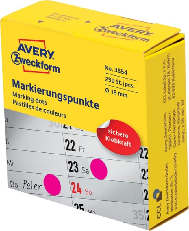 Pastilles autocollantes Avery 3854 Adhésif Rose 250 Unités