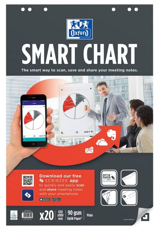 Bloc pour chevalet de conférence OXFORD SmartChart Page blanche Euro 90 g/m² 3 Unités de 20 Feuilles 