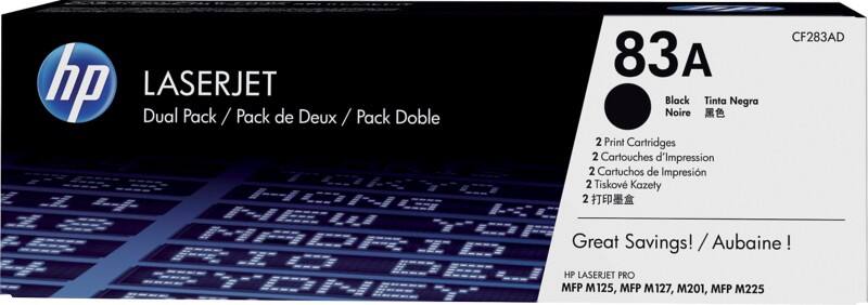 Toner HP 83A D'origine CF283AD Noir Duopack 2 Unités