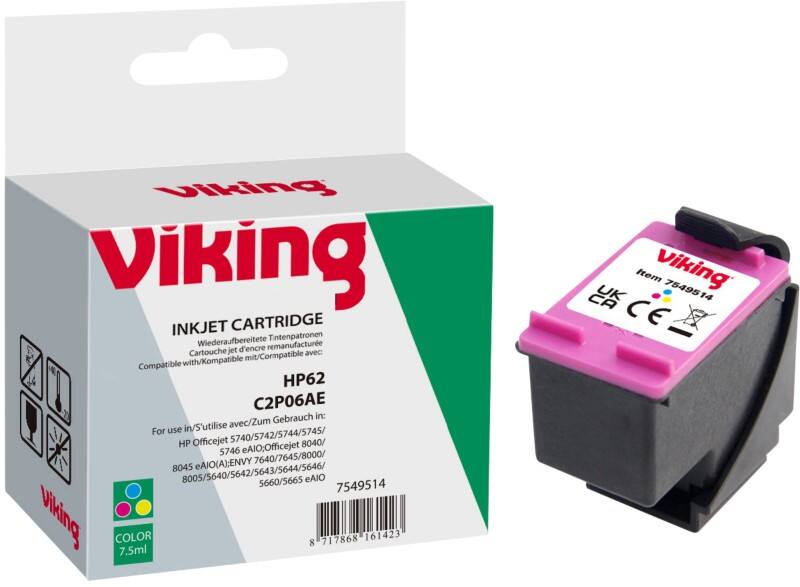 Cartouche jet d'encre Viking 62 Compatible HP C2P06AE Cyan, Magenta, Jaune