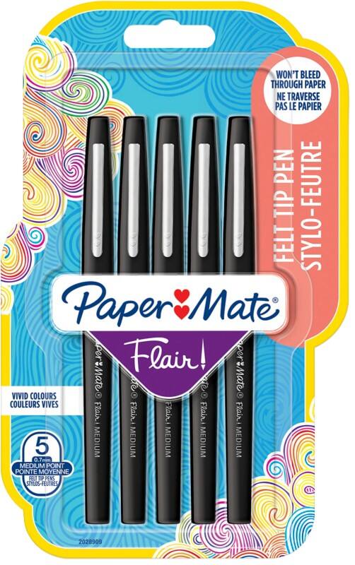 Stylo-feutre Papermate Flair Fine 0.7 mm Noir 5 Unités