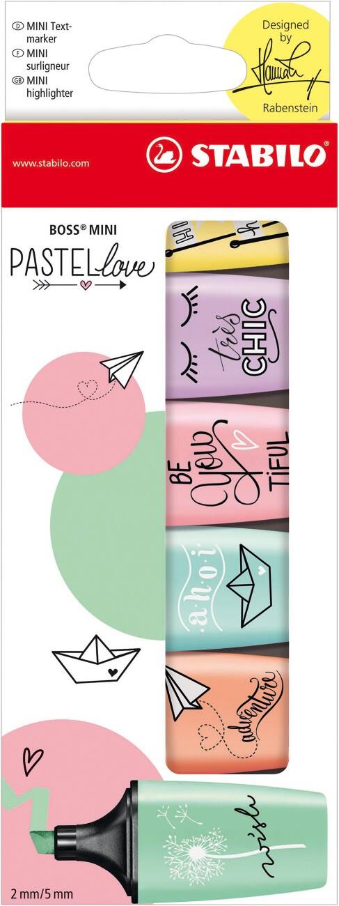 Mini surligneurs STABILO Pastel Love Biseautée 2 mm Assortiment 6 Unités