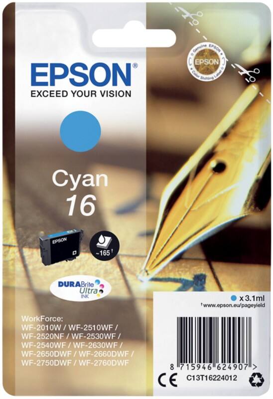 Cartouche jet d'encre Epson 16 D'origine C13T16224012 Cyan