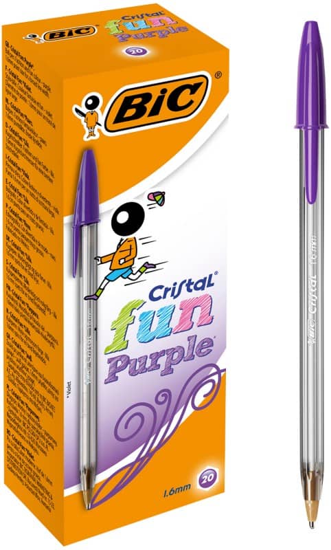 Stylo-bille BIC Cristal Fun Violet 0,6 mm Large Bille 20 Unités