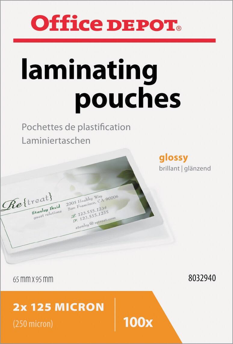Pochettes de plastification Office Depot Brillant 2 x 125 (250) Micron 6,5 x 9,5 cm Transparent 100 Unités