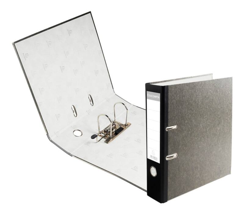 Classeur à levier Exacompta Large Prem Touch A4 80 mm Noir 2 Anneaux Carton Effet Marbre Portrait