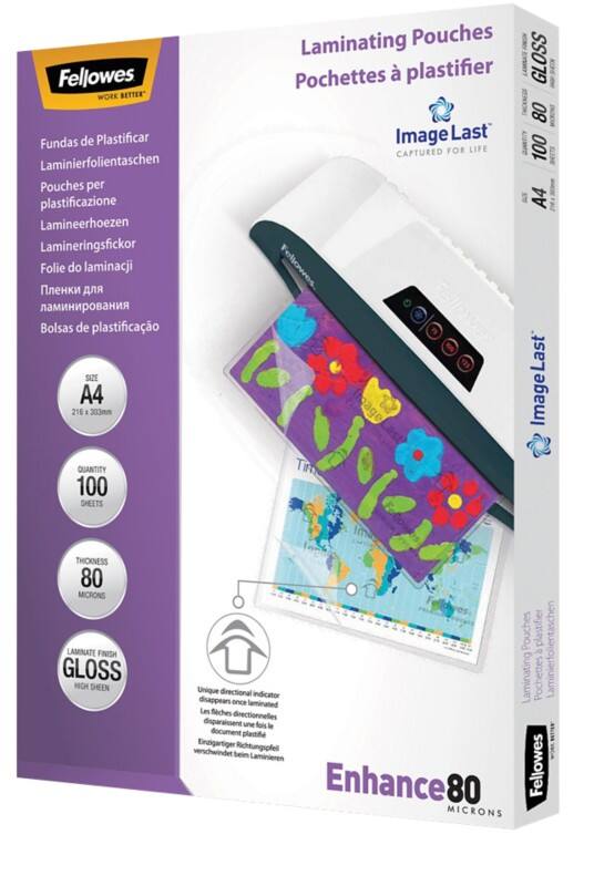 Pochette de plastification ImageLast Enhance Fellowes A4 Brillant 80 microns (2 x 80) Transparent 100 Unités