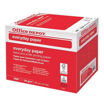 Papier imprimante Office Depot Everyday A4 Recyclé 80 g/m² Lisse Blanc 2 500 Feuilles