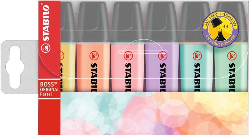 Surligneur STABILO BOSS ORIGINAL Assortiment Moyen Biseauté 2 - 5 mm 6 Unités
