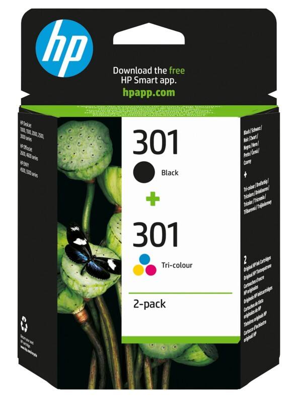 Cartouche jet d'encre HP 301 D'origine N9J72AE Noir, cyan, magenta, jaune Multipack 2 Unités