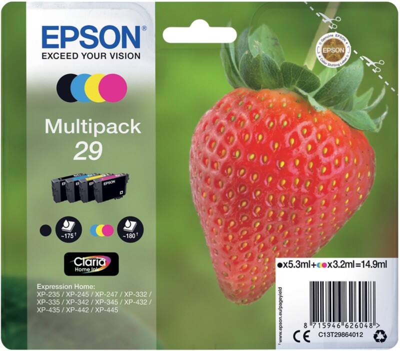 Cartouche jet d'encre Epson 29 D'origine C13T29864012 Cyan, jaune, magenta, noir Multipack 4 Unités