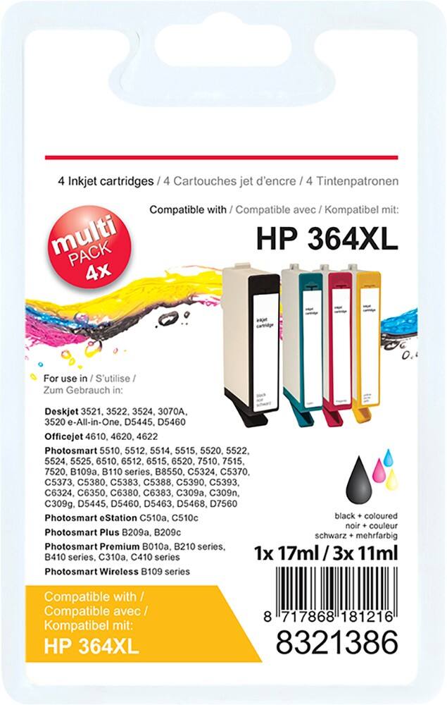 Cartouche jet d'encre Office Depot Compatible HP 364XL Noir, cyan, magenta, jaune N9J74AE 4 Unités
