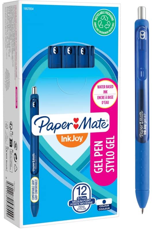 Roller encre gel Papermate InkJoy Rétractable Bleu 0,7 mm Moyen Rollerball 12 Unités