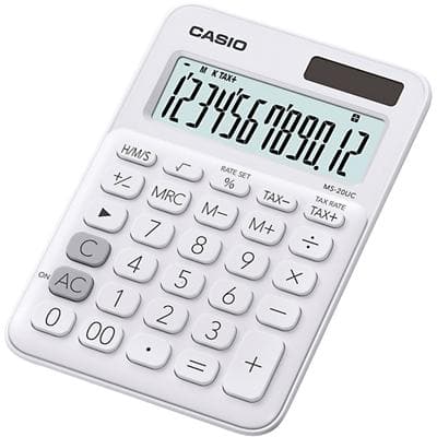 Calculatrice de bureau Casio MS-20UC-WE 12 touches Écran LCD Blanc