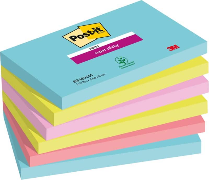 Notes Super Sticky Post-it Miami 127 x 76 mm Assortiment Rectangulaire 6 Blocs de 90 Feuilles