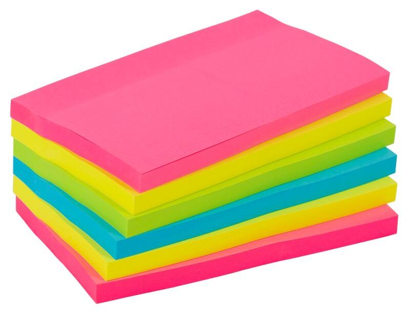 Notes Super Sticky Viking Assortiment fluo 127 x 76 mm Rectangulaire 6 Blocs de 90 Feuilles