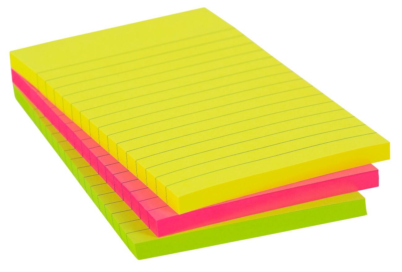 Notes adhésives Office Depot Extra Sticky Assortiment Lignées 101 x 150 mm 3 Blocs de 90 Feuilles