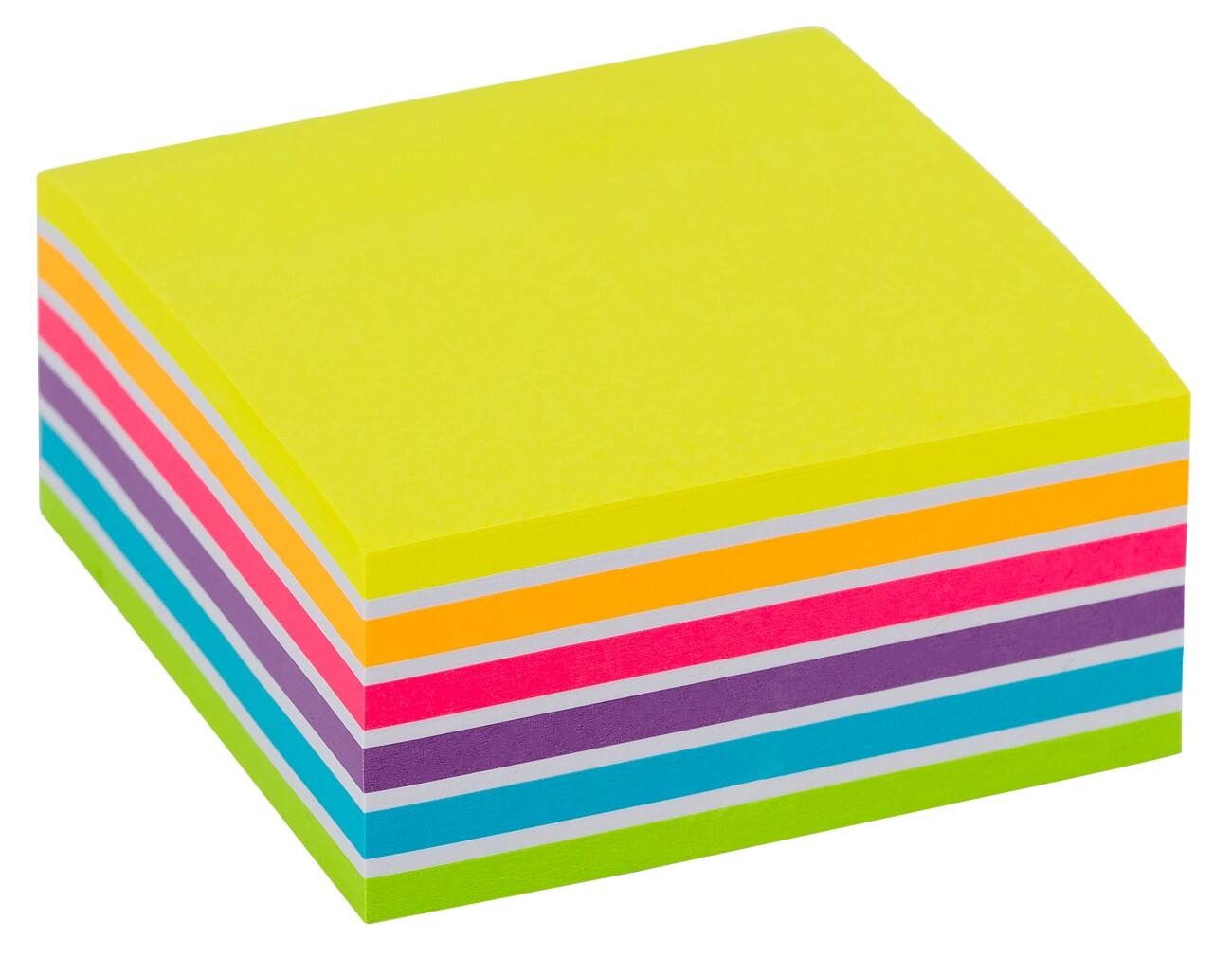Cube de notes adhésives Office Depot Assortiment fluo, blanc 76 x 76 mm 400 Feuilles
