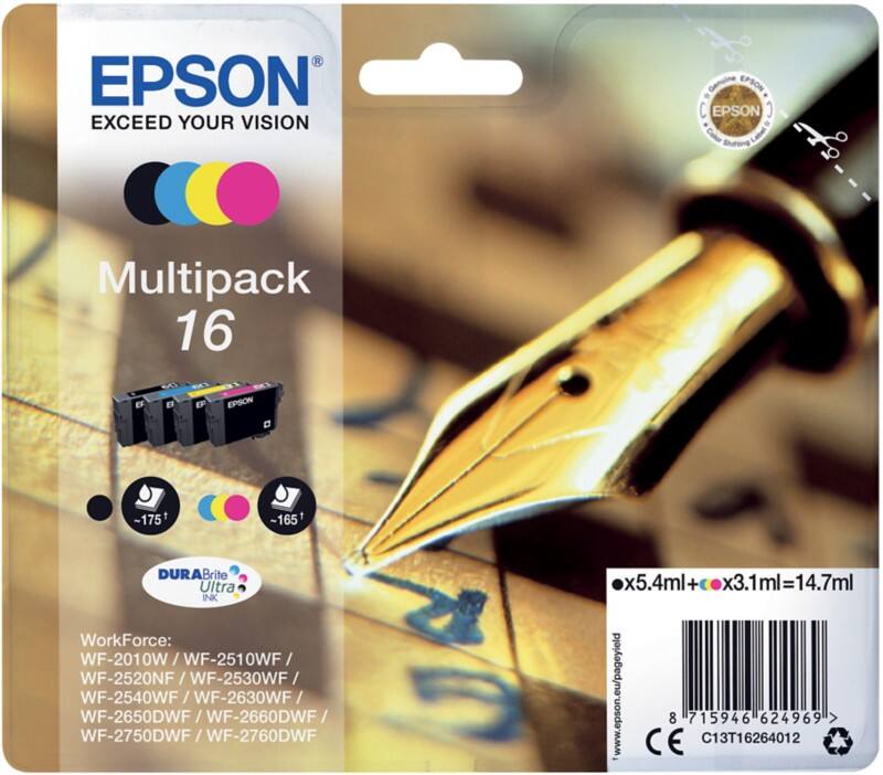 Cartouche jet d'encre Epson 16 D'origine C13T16264012 Cyan, jaune, magenta, noir Multipack 4 Unités
