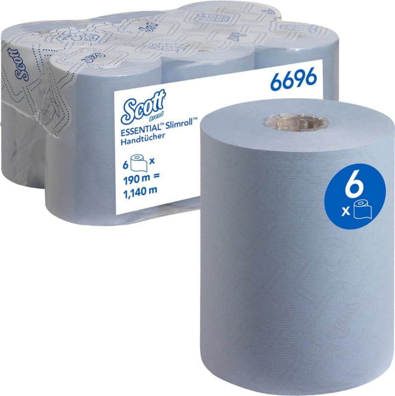 Essuie-mains Scott Essential Slimroll Rouleau Bleu 1 épaisseur 6696 6 Rouleaux de 190 m