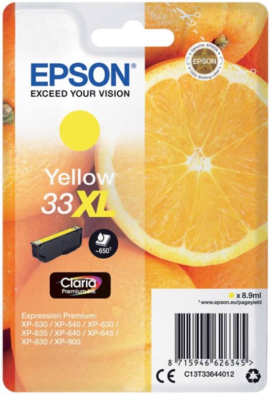 Cartouche jet d'encre Epson 33XL D'origine C13T33644012 Jaune