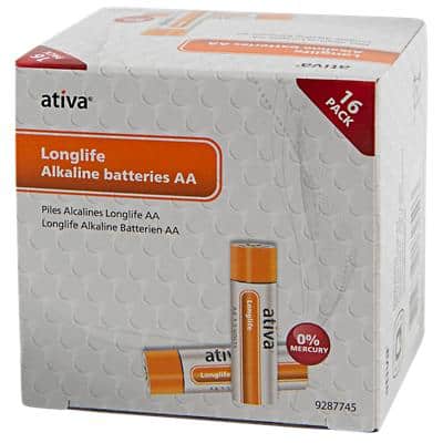 Piles Ativa Longlife AA LR06 1,5V Alcaline 16 Unités