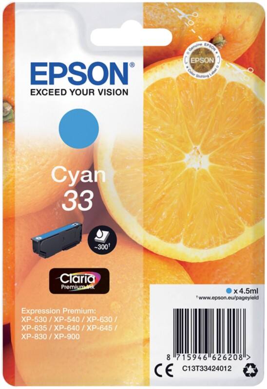 Cartouche jet d'encre Epson 33 D'origine C13T33424012 Cyan