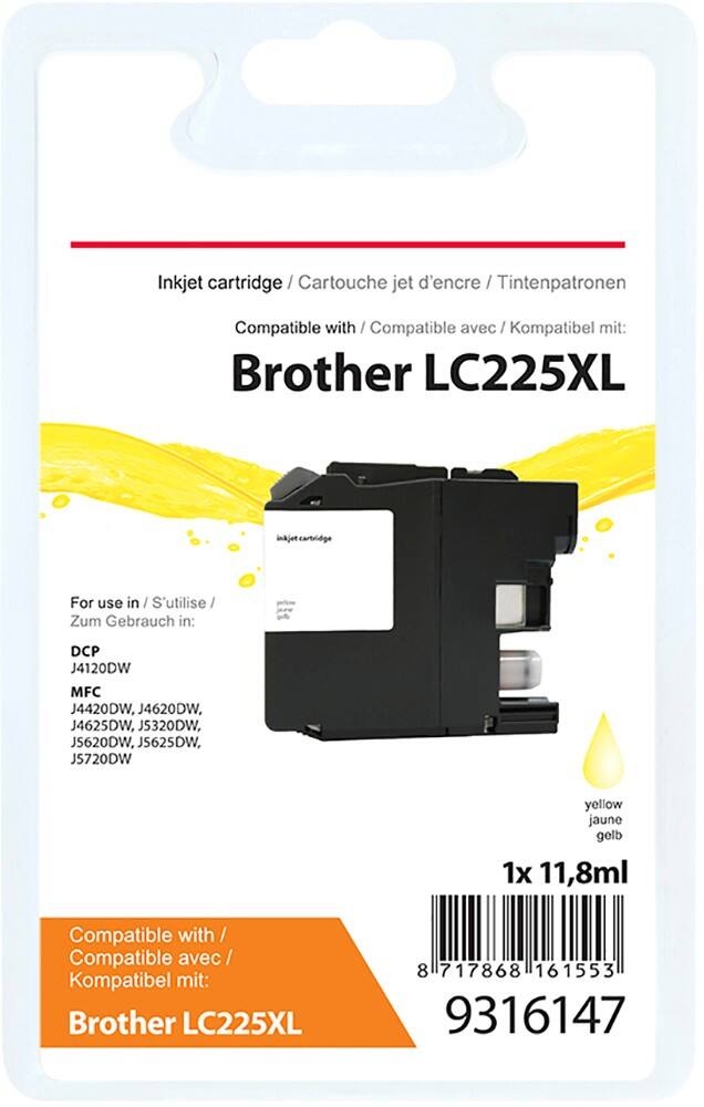 Cartouche jet d'encre Office Depot Compatible Brother LC225XL Jaune
