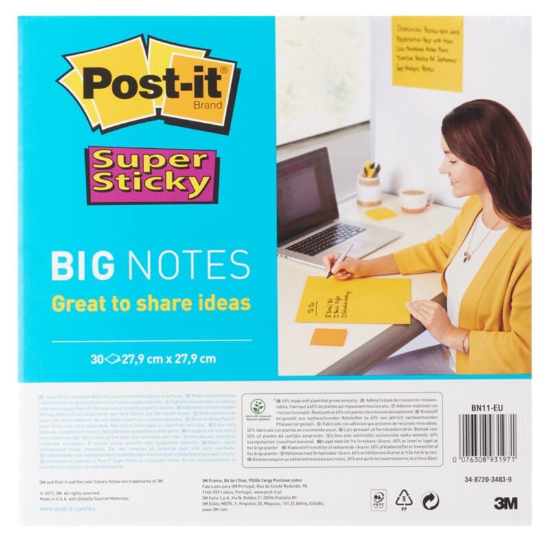Notes Super Sticky Post-it 279 x 279 mm Jaune 30 Feuilles